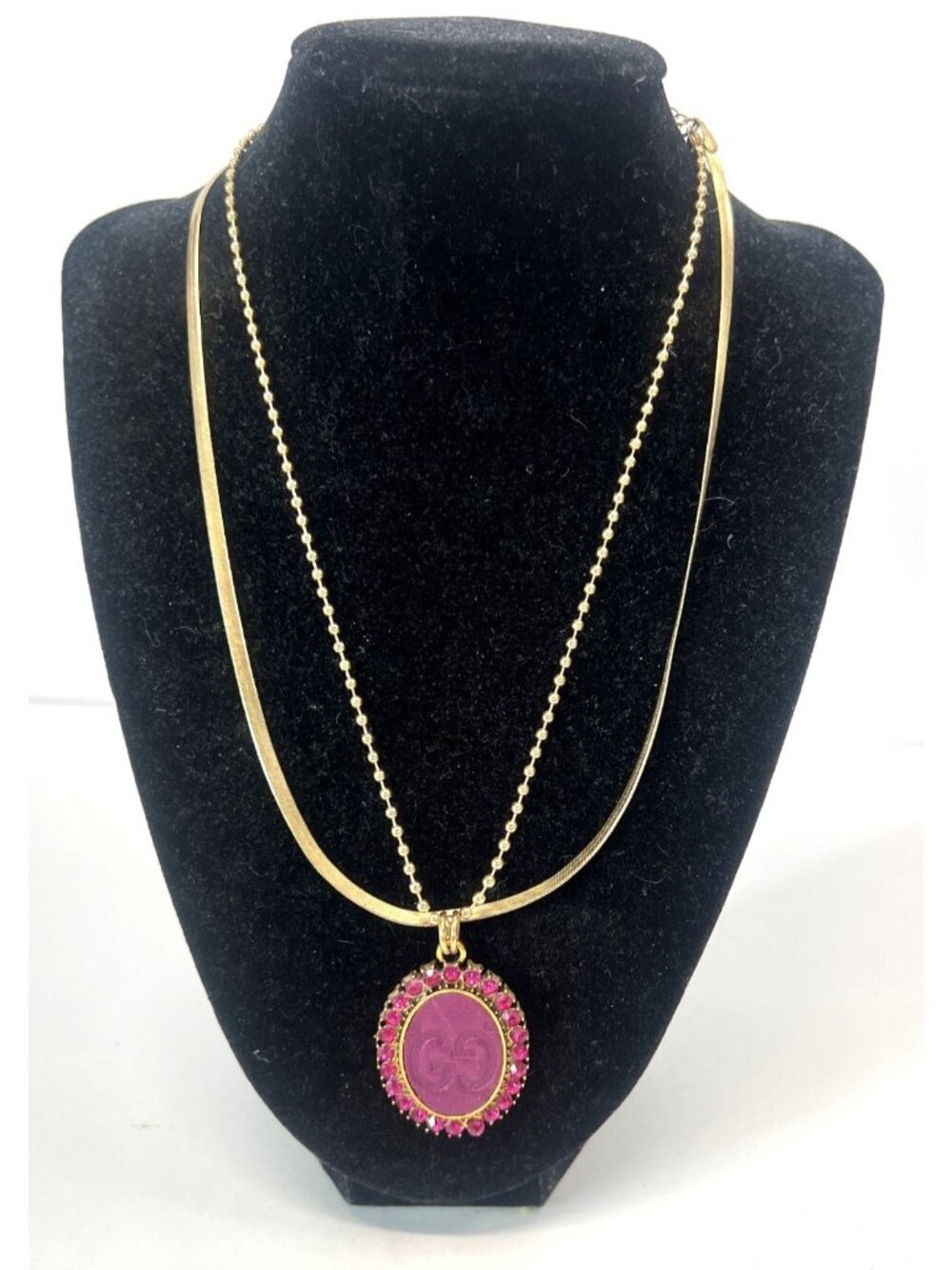 Red leather embossed pendant necklace